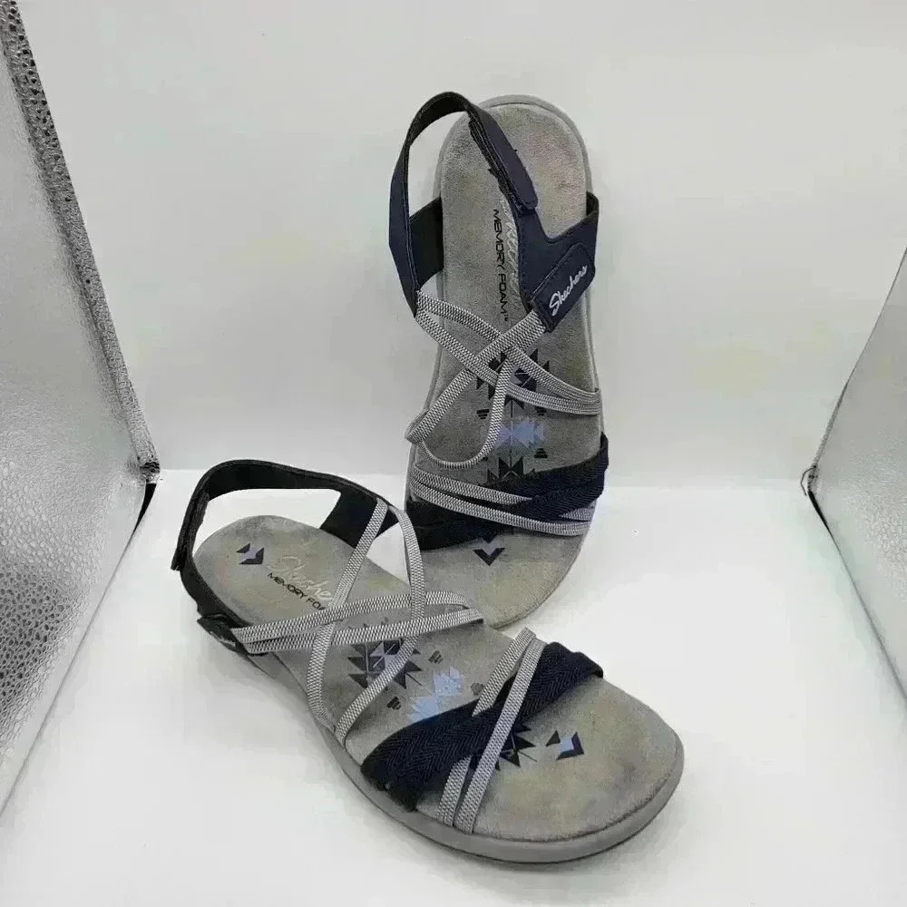 Skechers Womens Reggae Slim Takes Two Navy Blue Size 7 Super Light